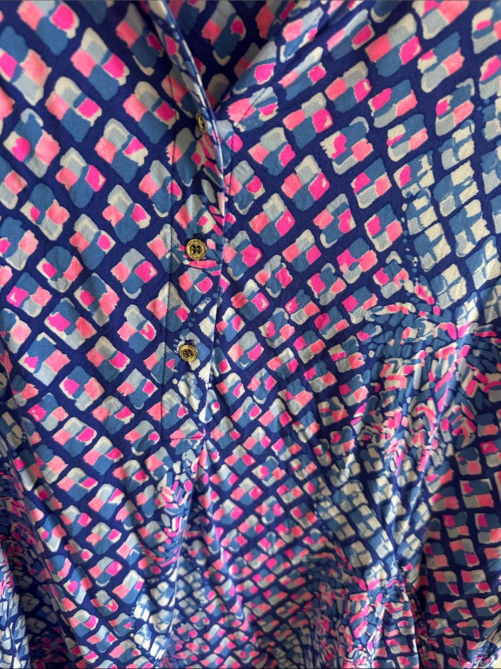 Vibrant Blue & Pink Printed Button Tunic/swim coverup - Picture 3 of 4